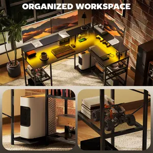 Computer Desk,Adjustable RGB LED light enhances mood, set it with an including remote,With standard outlets, Gaming Office Writing Work Desk for Home Office, Study, Bedroom, Work from Home