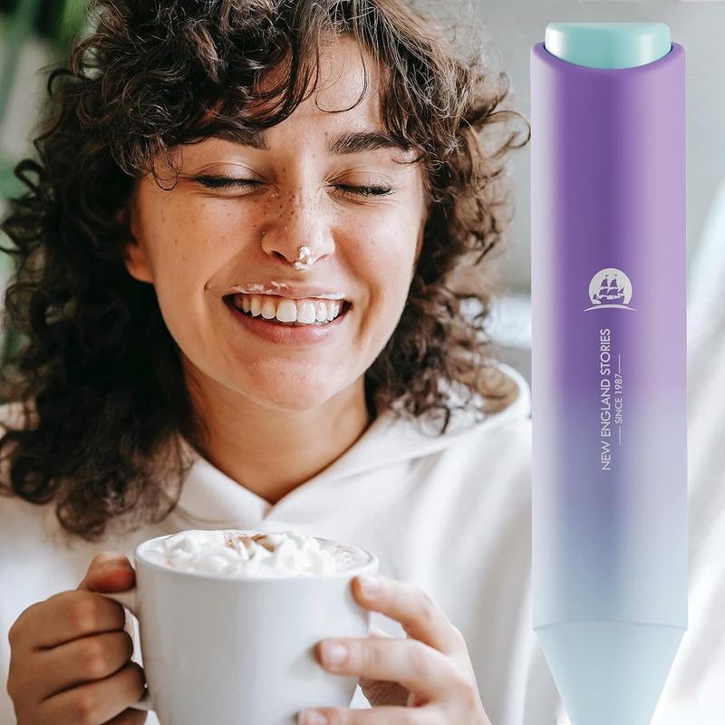 New England Stories Powerful Handheld Milk Frother Wand Stainless Steel Whisk Battery Operated for Coffee Lattes Cappuccinos & Matcha
