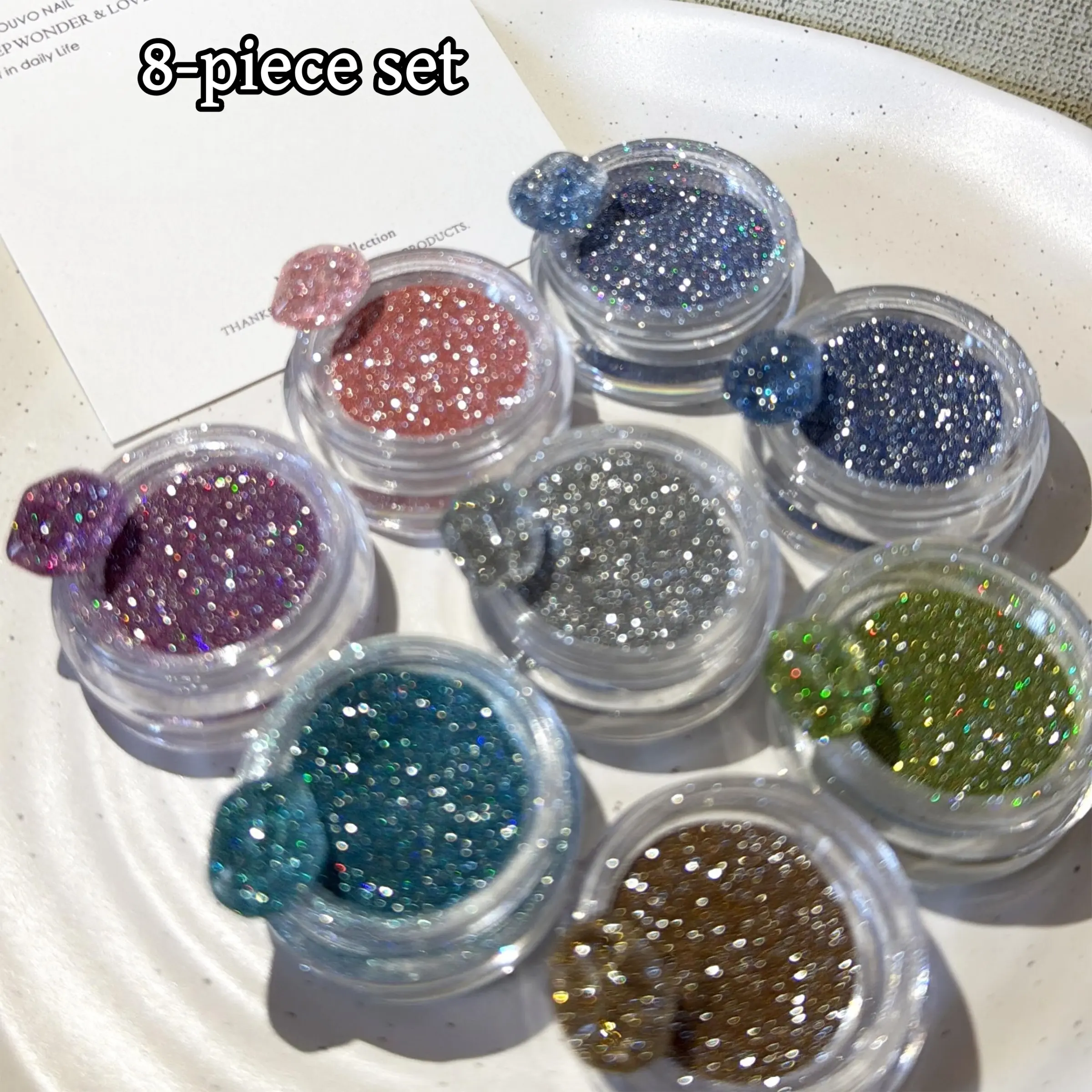 Super Flashy Versatile Rhinestone Glitter Powder Set, Bedazzling Glitter Kit, 8-Piece Nail Art Kit, Bright Sparkle Makeup Accessories, Perfect for Parties & Events