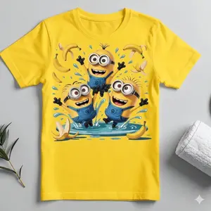 Funny Yellow Minion Cartoon T-Shirt – Banana Splash Design #Minions #CartoonTee #YellowShirt #GraphicTee #CasualWear