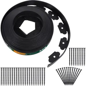 2 Inch Tll No Dig Durble Grden Lndscpe Edging Kit, Blck Plstic Lwn Border with 48 count nchoring Spikes for Lndscping, Flower Grdens, Lwn (40FT+48pcs nchoring Spikes)