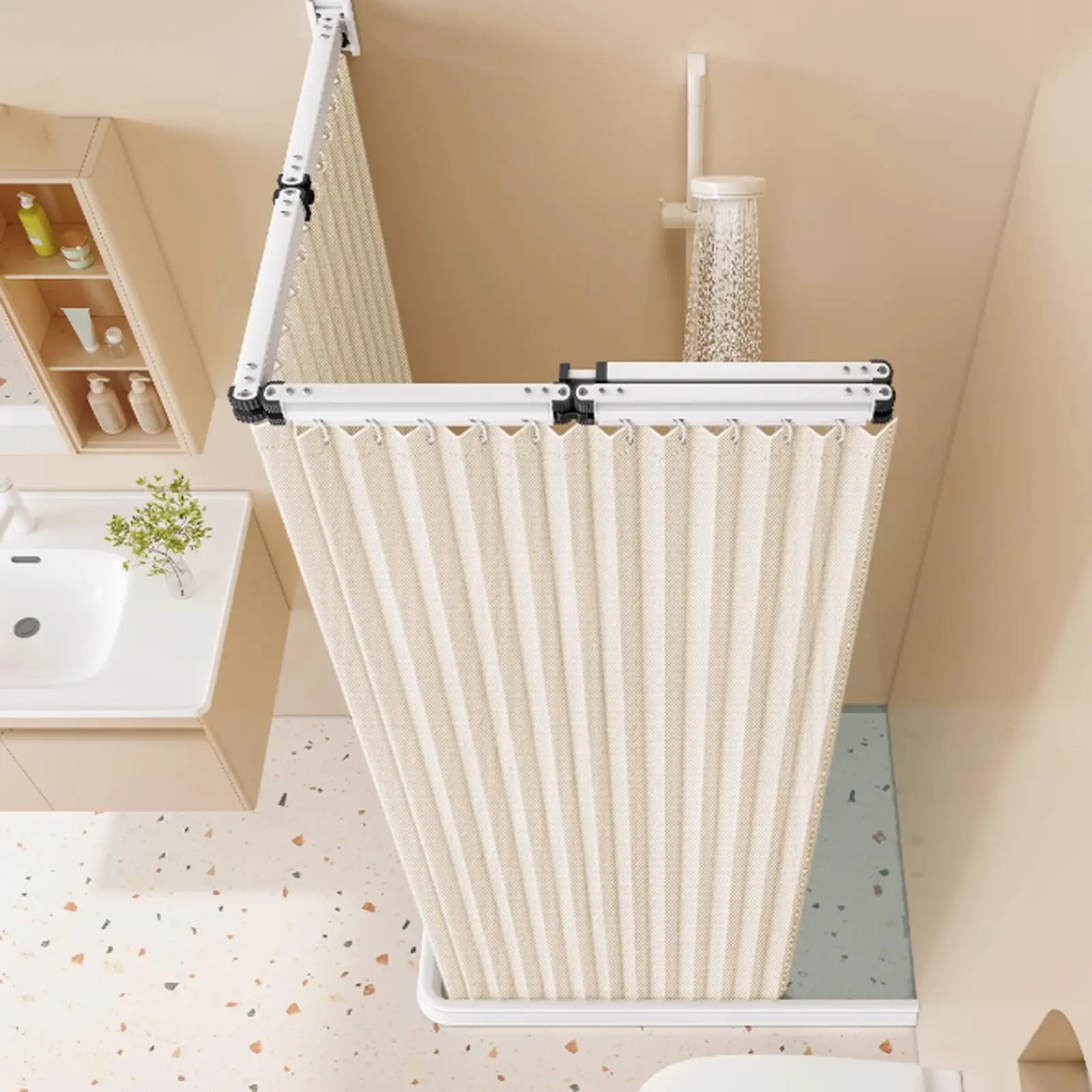 EURVET Aluminium 5-Fold Multi-Functional Laundry Drying Rack - Wall-Mount, Folds Fast, Adjustable Length, Portable Rollable, Telescopic, Space-Saving for Balcony/Office Laundry & Shower/Dryer Storage