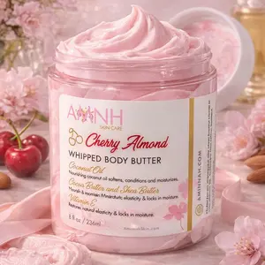 Cherry Almond Whipped Body Butter Moisturizer Nourishing with Shea Butter & Vitamin E for Soft Supple Skin