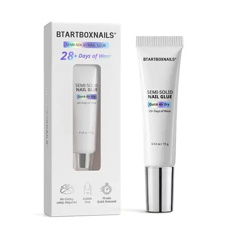 BTArtbox Strong Hold 15g Quick-Drying Semi-Solid Nail Glue with 30ml Remover, Long-Lasting Adhesive Tabs Gel for Press On Nails, Acrylic Tips & Salon-Quality Nail Kits, Easy-Apply, TPO Free & HEMA Free, No UV Lamp Needed for Home or Salon Use