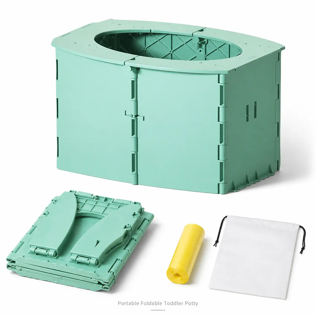 Foldable Travel Potty Seat for Toddlers Green BPA-free PP Leak-Proof Portable Potty with Cleaning Bags for Road Trips Car Camping Outdoor Use