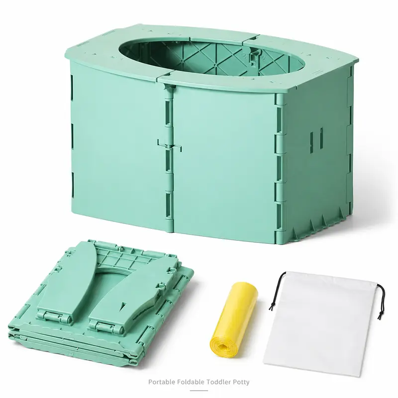 Foldable Travel Potty Seat for Toddlers Green BPA free PP Leak Proof Portable Potty with Cleaning Bags for Road Trips Car Camping Outdoor Use