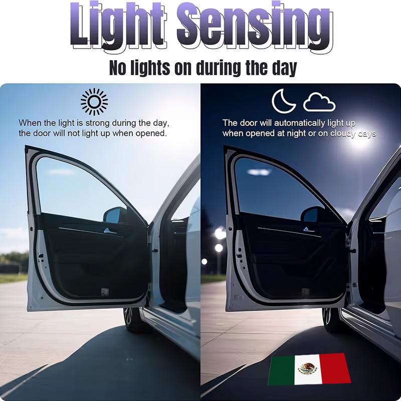 2-pack door lights — Mexico flag projection projector — universal wireless LED door projection light for car doors, suitable for all car brands; Mexico flag welcome plaque projection light