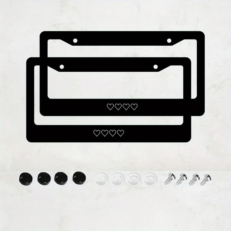 White Heart Design Aluminum License Plate Frame, Rust-Proof Universal Fit with Decorative Screws, 12. 2x6.. 3 Inch for Standard 2-Hole U. S. License Plates
