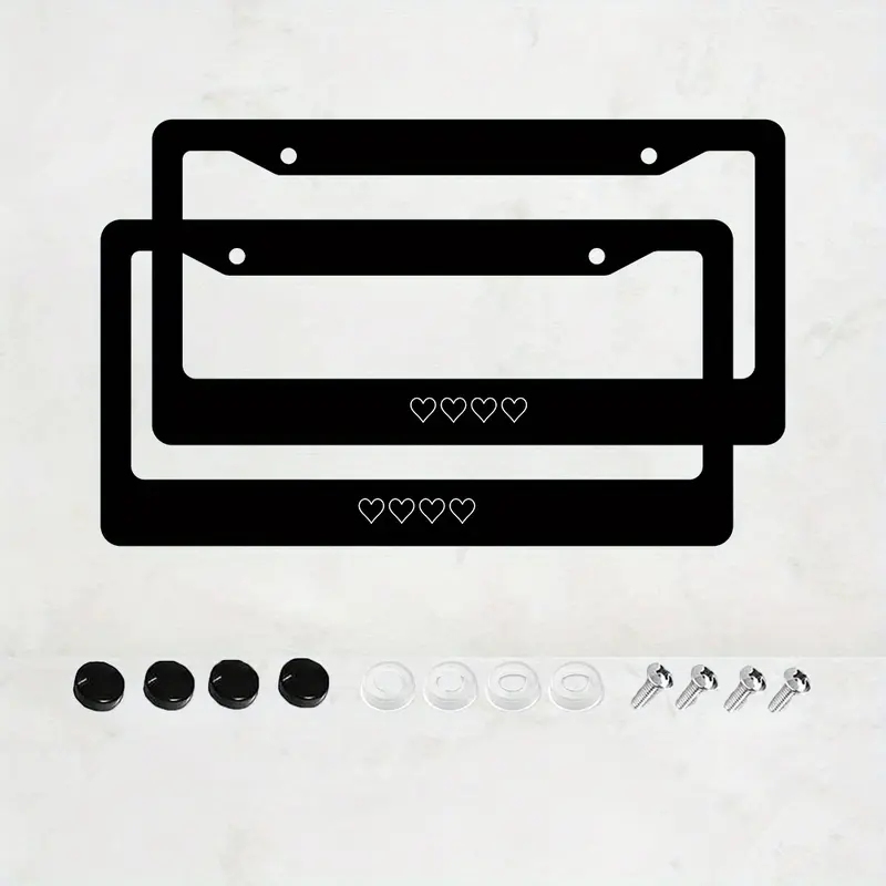 White Heart Design Aluminum License Plate Frame, Rust-Proof Universal Fit with Decorative Screws, 12. 2x6.. 3 Inch for Standard 2-Hole U. S. License Plates