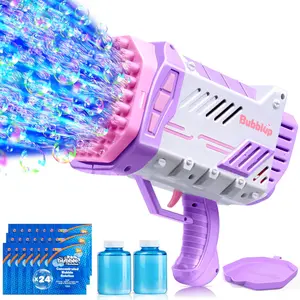 Bubble Machine Gun W/Solution for Kids Ages 4-8, Light-Up Bazooka Rocket Shape Bubble Guns Blaster for Outdoor, Summer Toys Gifts, Party, Wedding, EasterGift.
