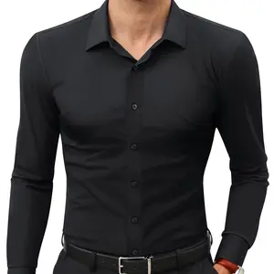 Royaura Men's Stretchy Dress Shirt Quick-Drying Breathable Anti-Wrinkle Muscle  Long Sleeve Slim Fit Dress Shirts Casual Black Top Outdoorfun,Father's Day Gift Workwear Menswear