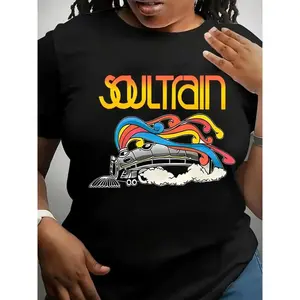 Vibrant Soul Train Tee Vibrant Plus Size Women's Fashion T-Shirt - Soul Train Graphic, Stretchy Polyester Blend, Round Neck Short Sleeve - Colorful  Comfortable Casual WearFashion Unisex T-shirts M-5XL