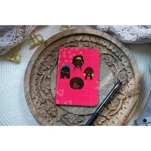 Black Girl Black Hair Pocket Notebook (B7 Lined) - Pink