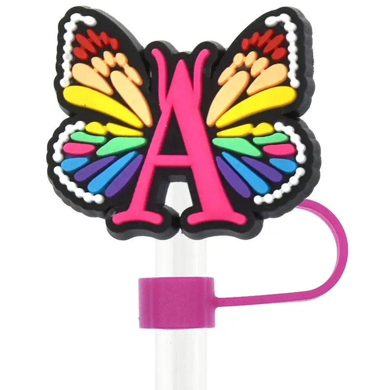 Cute Accessories Initial Letter Silicone Straw Cover, Butterfly Design Straw Cover for Tumbler Cups, Reusable Straw Lid for 40&30 Oz Tumbler, Gift Ide