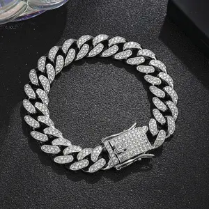 1pc 20mm Cuban Link Silvery Bracelet  - Luxury Hip Hop Fashion Jewelry for Men & Women , Synthetic Cubic Zirconia, Hip Hop Accessory | Durable & Versatile for Casual & Formal Wear Jewelry Gift