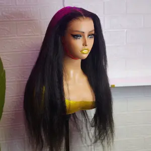 26" Ready to use Kinky Straight Glueless Wig 9x6 Pre Bleached HD Lace with Removable Combs human hair. Effortless glam ️