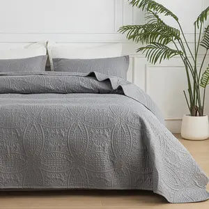 Bed Cover Quilt Set，Bedspreads Light Weight Comforter Set With Ultrasonic Quilting Technology, Microfiber Modern Style Coin Pattern Coverlet For All Season - 3 Piece (1 Quilt , 2 Pillow Shams)