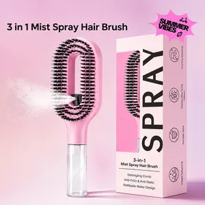 New Upgrade 3-in-1 Mist Spray Hair Brush – Anti-Frizz Ionic Detangling Comb with Refillable Water Tank, Dual Bristle Massage Design for Curly, Thick & Dry Hair