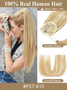 Human Hair Ponytail Real Natural Hair Clip In Ponytail invisible Human Hair High Ponytails 12-24 inch 40G-60G Real Hair Ponytail Extension
