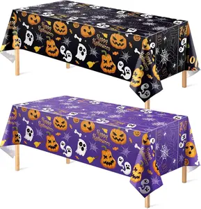 SpookySeason Table Cover 2‑Pack – Halloween Disposable Plastic Tablecloth for Party Decor, Indoor Outdoor Table Décor + Backdrop | Easy Clean Festive Halloween Table Setup