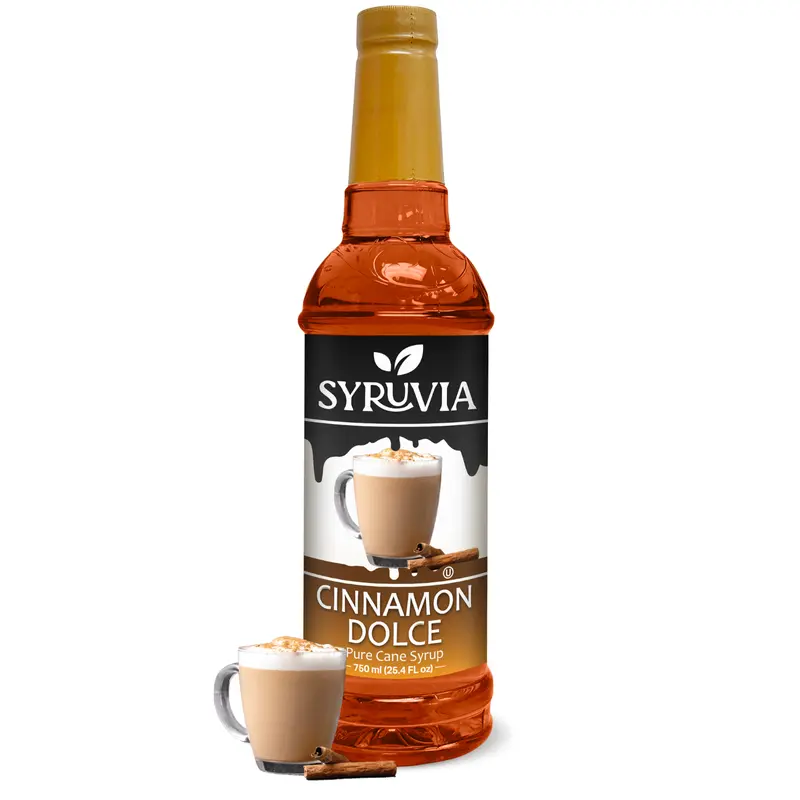 Syruvia Cinnamon Dolce Coffee Syrup - 25.4 oz Premium Natural Cane Syrup, Kosher, Gluten-Free, Plastic Bottle Beverage Flavoring for Warm Drinks & Flavored Coffees