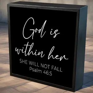 Rustic Wooden Plaque with Inspirational Psalm 46:5, Modern Sign Religious Decor, Home Office Wall Art Gift, Creative Decoration, Novelty Desk Decor