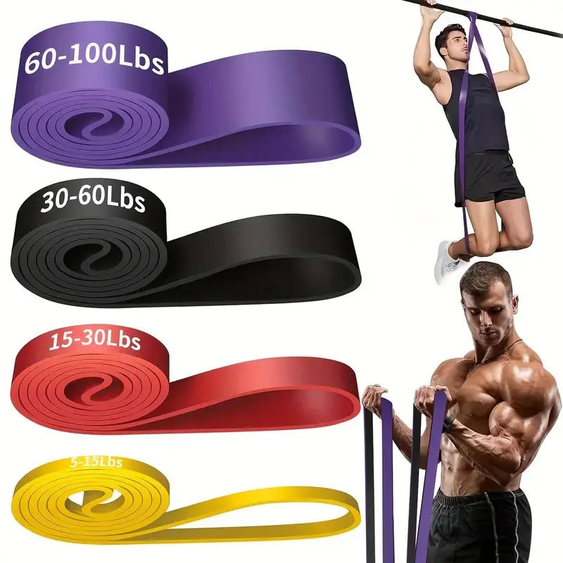 4pcs Set Resistance Bands with Stackable Tension, Workout Equipment, Exercise and Pull Up Assist Bands, Elastic Bands for Muscle Training, Workout, Fitness, Shaping - Medium Tension Level, TPE Material - Suitable for Gym, Home, Outdoor Use