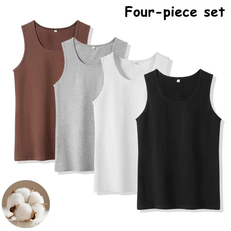 Men’s 4-Pack Cotton Crew Neck Tank Tops, Solid Color Sleeveless Undershirts — Four-Piece Bundle, Breathable Basic Layering Shirts for Workouts, Everyday Loungewear, and Underwear