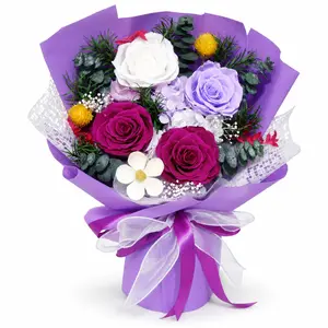 Purple Preserved Rose with Gift Bag, Romantic Flower Gift for Women, Birthday, Mother's Day, Valentine's Day, Wedding and Home Decor graduation bouquet