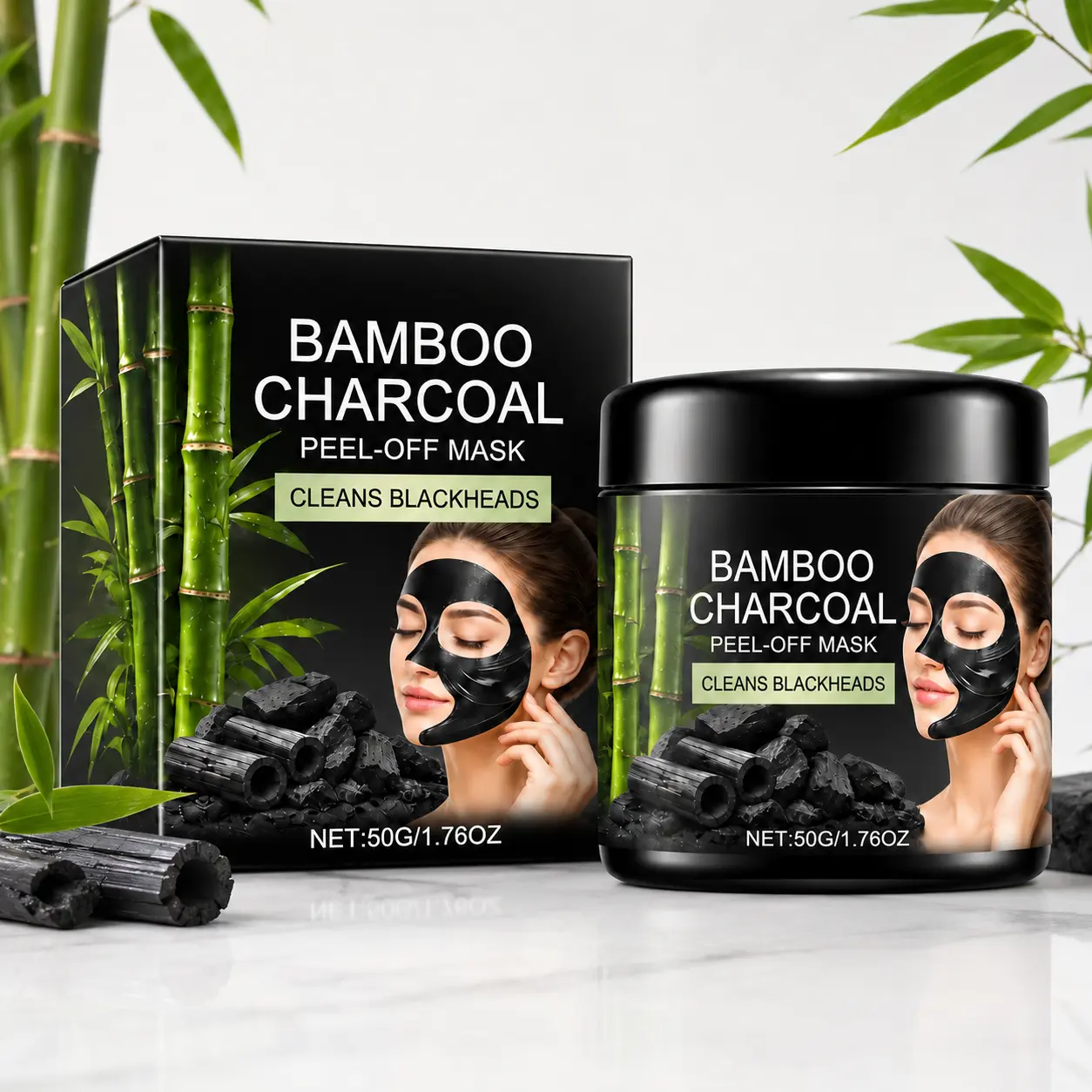 Bamboo Charcoal Peel-Off Mask 50g, Gentle Pore Cleansing, Hydrating & Moisturizing with Aloe Vera, Suitable for Most Skin Types, Facial Mask for Blackheads