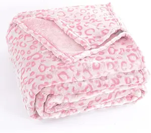 Leopard Throw Blanket Fleece, Premium Lightweight Cozy Warm Plush Microfiber Pink Blanket for Couch Sofa and Bed