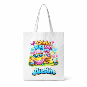 Personalized Easter Tote Bag for Boys  • “Chicks Dig Me” Funny Easter Egg Hunt Bag with Custom Name • Reusable Candy Basket for Kids Spring Party Gift