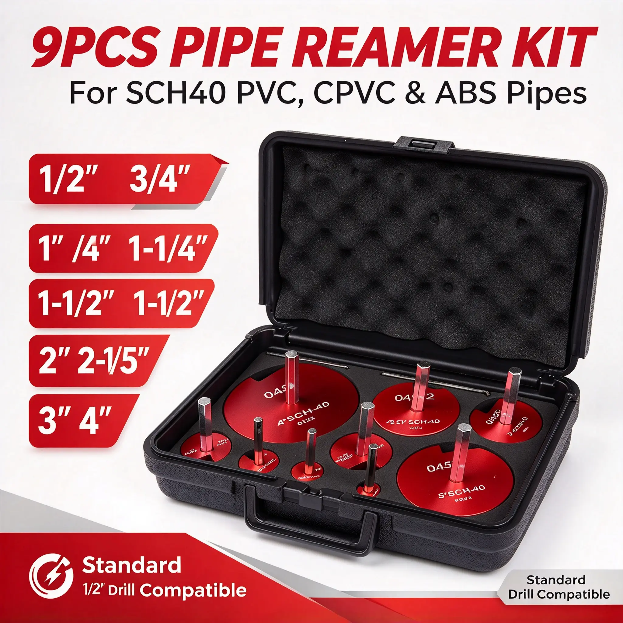 Pipe Reamer Tool Kit PVC Fitting Saver, Pipe Reamer, Standard Professional High Efficiency Pipe Fitting Reamer Kit Flexible for Drain Lines for PVC Pipe
