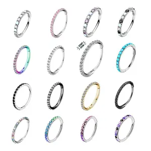 OUFER Body-Safe 20G 316L Stainless Steel Hinged Nose Hoop Piercing Ring, Black Cubic Zirconia Gemstone Jewelry, Multiple Colors, 5mm-12mm Inner Diameter, Unisex Non-Tarnish Helix Piercing Jewelry, Helix Pierced Ring, Non-Tarnish Piercing Jewelry