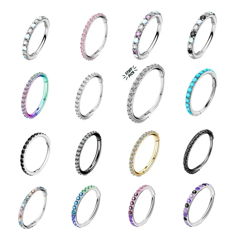 OUFER 20G 316L Stainless Steel Minimal Hoop Hinged Nose Ring - Black Cubic Zirconia Micro Gems, 5mm-12mm Inner Diameter (Incl 9mm), Unisex Non-Tarnish Helix Piercing Ring, Wear-Resistant Daily Bold Sparkle Body Jewelry