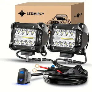 LEDMIRCY 4 Inch LED Pod Lights Kit 2PCS White Offroad Lights with Rocker Switch, IP68 Waterproof LED Light Bar for Truck, ATV, UTV, SUV, Boat, Jeep