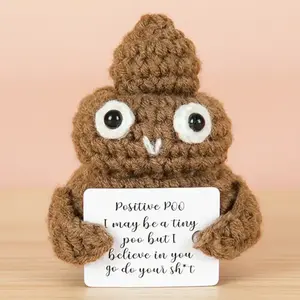 Positive Energy Poop Ornaments, Mini Cute Funny Plush Knitting Doll with Encourage Card, Funny Gift for Friends Classmates Family Colleague, Cute Collectible Figurines