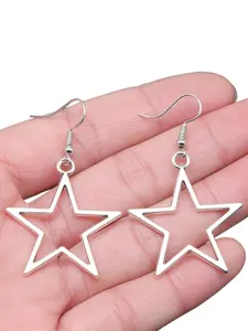 Bohemian Star Earrings, Vintage Metal Dangle Earrings with Handcrafted Texture, Hypoallergenic Ear Hooks for Music Festival Accessories