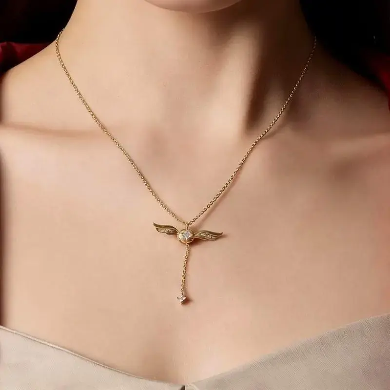 B Golden Snitch Winged Ball Necklace with Movable Wings, Alloy Pendant Jewelry,Valentine's Gift for Women,Gold color Symbolizing Love Fashion Modern AccessoriesGold Choker