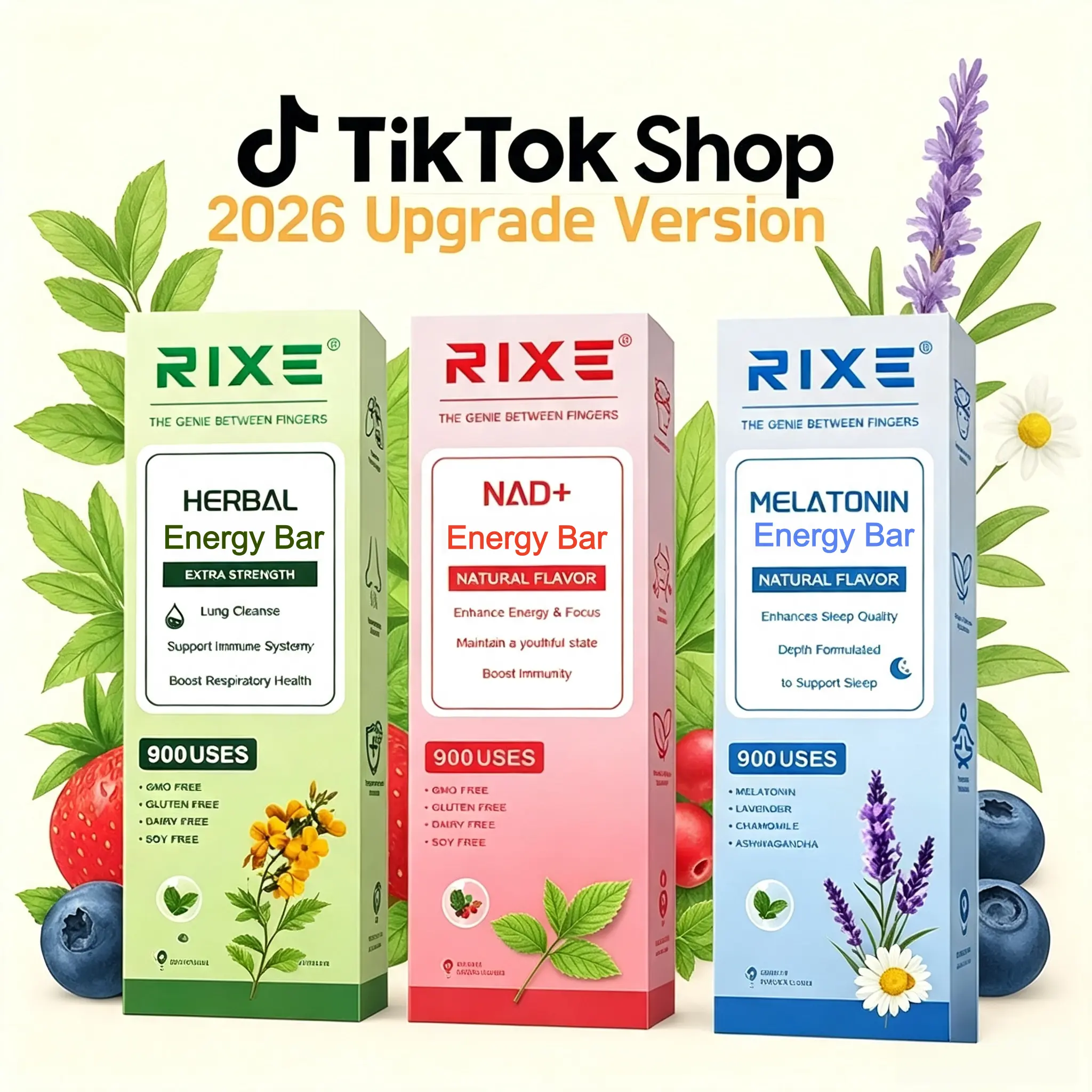 Multi-Flavor RIXE Energy Bar – 5 Scents: Herb Mullein Mint, Lavender, Energy, NAD+ & Watermelon,