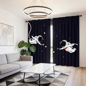 2 Piece Set Astronaut Space Print Curtains, Window Curtain, Digital Print Drapes with Rod Design, Privacy Protection, Suitable for Bedroom Living Room Dining Room