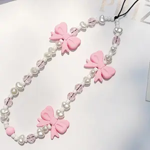 Cute Bowknot Design Beaded Phone Chain, Phone Lanyard for Women & Girls, Phone Charms for iPhone, Phone Sling, Cellphone Accessories, Lanyard Holder, Crossbody Lanyard, Multicolor Mobile Phone Lanyard, Phone Strap Holder
