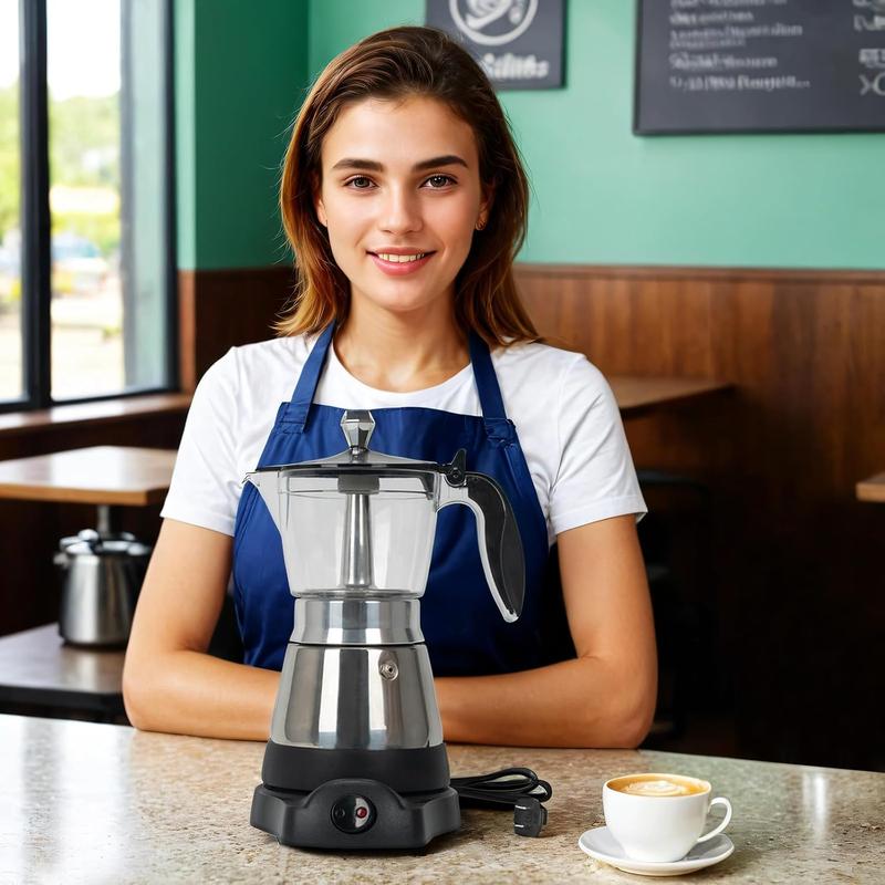 Cafeteras Electricas Modernas Moka Pot, Italian Coffee Espresso Machine, 6 Cup Cuban Coffee Maker with Detachable Base & Overheat Protection, Greca Electrica De Cafe  for Travel