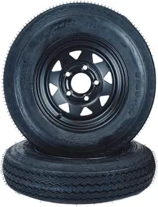 Heavy Duty 2Pcs Trailer Tire Wheel Assembly 5.30-12 6-Ply w/5 Lugs on 4.5" Bolt with 12" Black Rim 5.30x12 ,6PR Load Range C for Utility / Boat / Camper / Cargo Trailers
