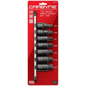 CARBYNE 7 Piece SAE Hex (Allen) Bit Impact Socket Set, S2 Steel Bits | 1/2" Drive, 3/8 to 3/4" Hex • From a Family-Run Tool Company Based in the U.S.A.