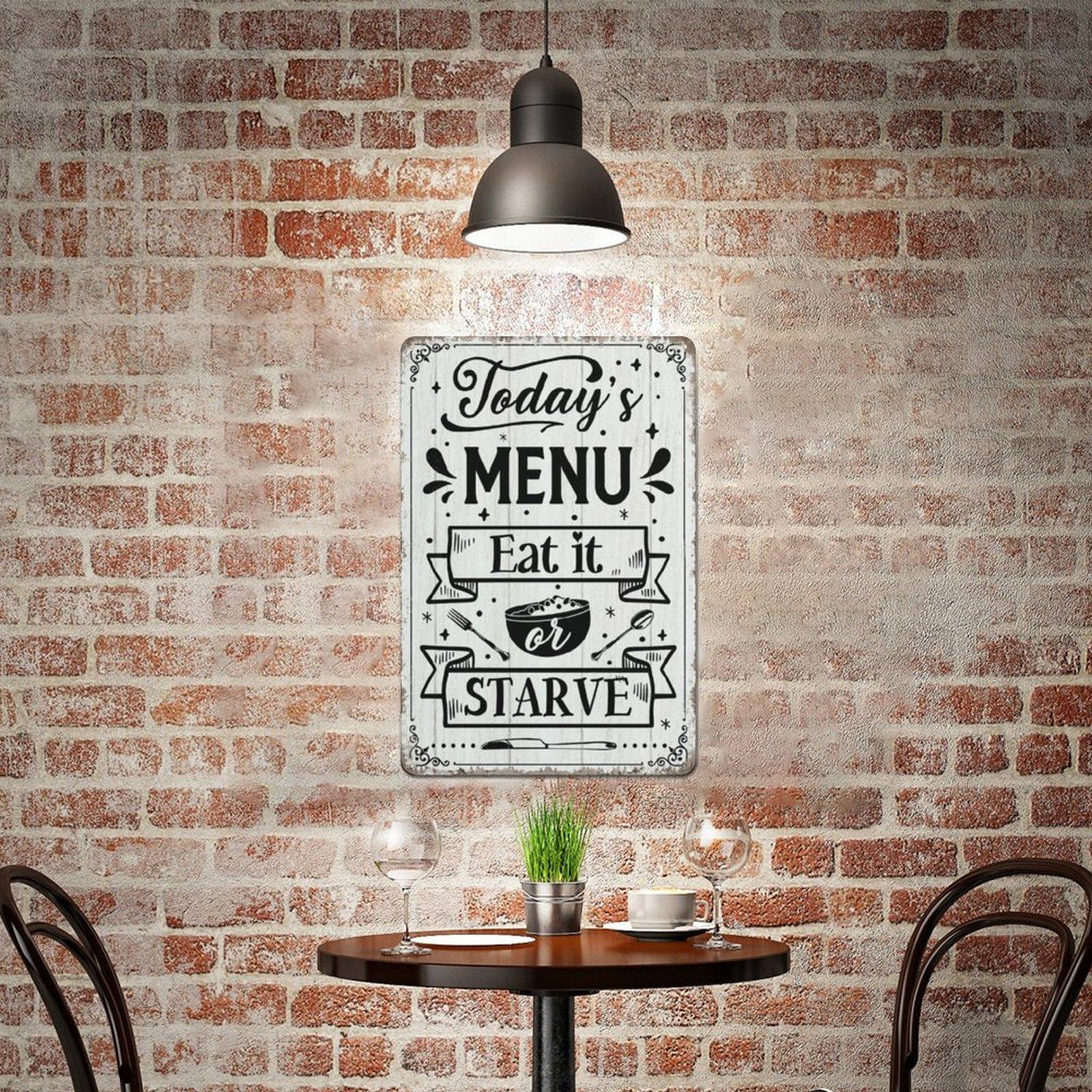 Vintage 'Today's Menu Eat It or Starve' Metal Tin Sign - Perfect for Kitchen, Dining Room & Farmhouse Decor, Wall Hanging, English, Holiday Gift Idea,Wall Art Decor,Home Decor