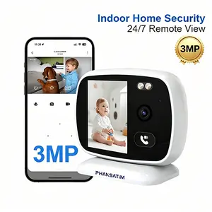 2.8" Screen Pet/Baby Camera, 3MP One-Touch Video Call, 2.4GHz WiFi Color Night Vision, AI Motion & Sound Detection, Two-Way Audio, Cloud Storage , Works with Alexa