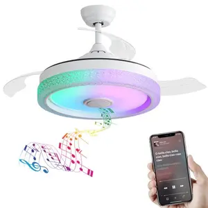 RGB Invisible Ceiling Fans Lights With Remote Control &App,42 inch Dimmable Ceiling Fan 6 Retractable Blades Modern Design Smart Home