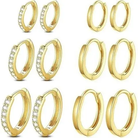 Women's Fashion Non-Tarnish Gold Stainless Steel Small Hoop Earrings - 6-Pair Mix, Tarnish-Proof Jewelry, Hypoallergenic Tiny Cubic Zirconia Cartilage Huggies (8/10/12mm), Waterproof, Lightweight, Multi-Size for Multiple Piercings (Home Improvement)