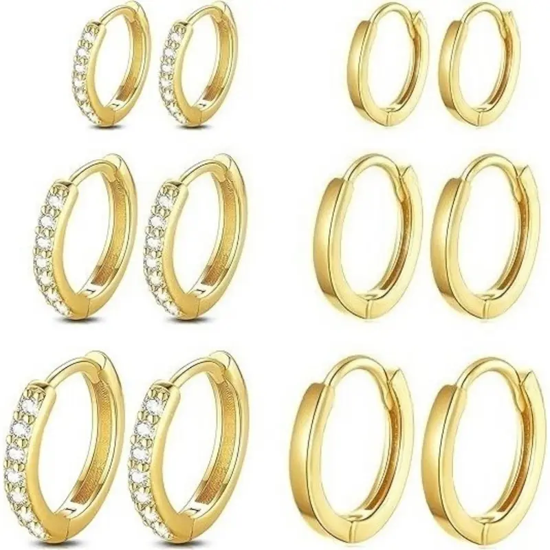 Women's Fashion Non-Tarnish Gold Stainless Steel Small Hoop Earrings - 6-Pair Mix, Tarnish-Proof Jewelry, Hypoallergenic Tiny Cubic Zirconia Cartilage Huggies (8/10/12mm), Waterproof, Lightweight, Multi-Size for Multiple Piercings (Home Improvement)